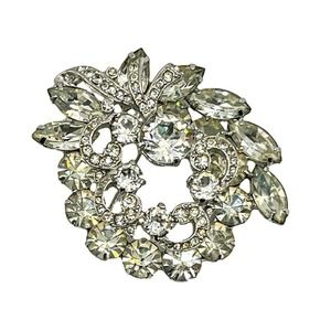Eisenberg Ice Vintage Brooch Clear Rhinestone Silver Round & Pear Shaped